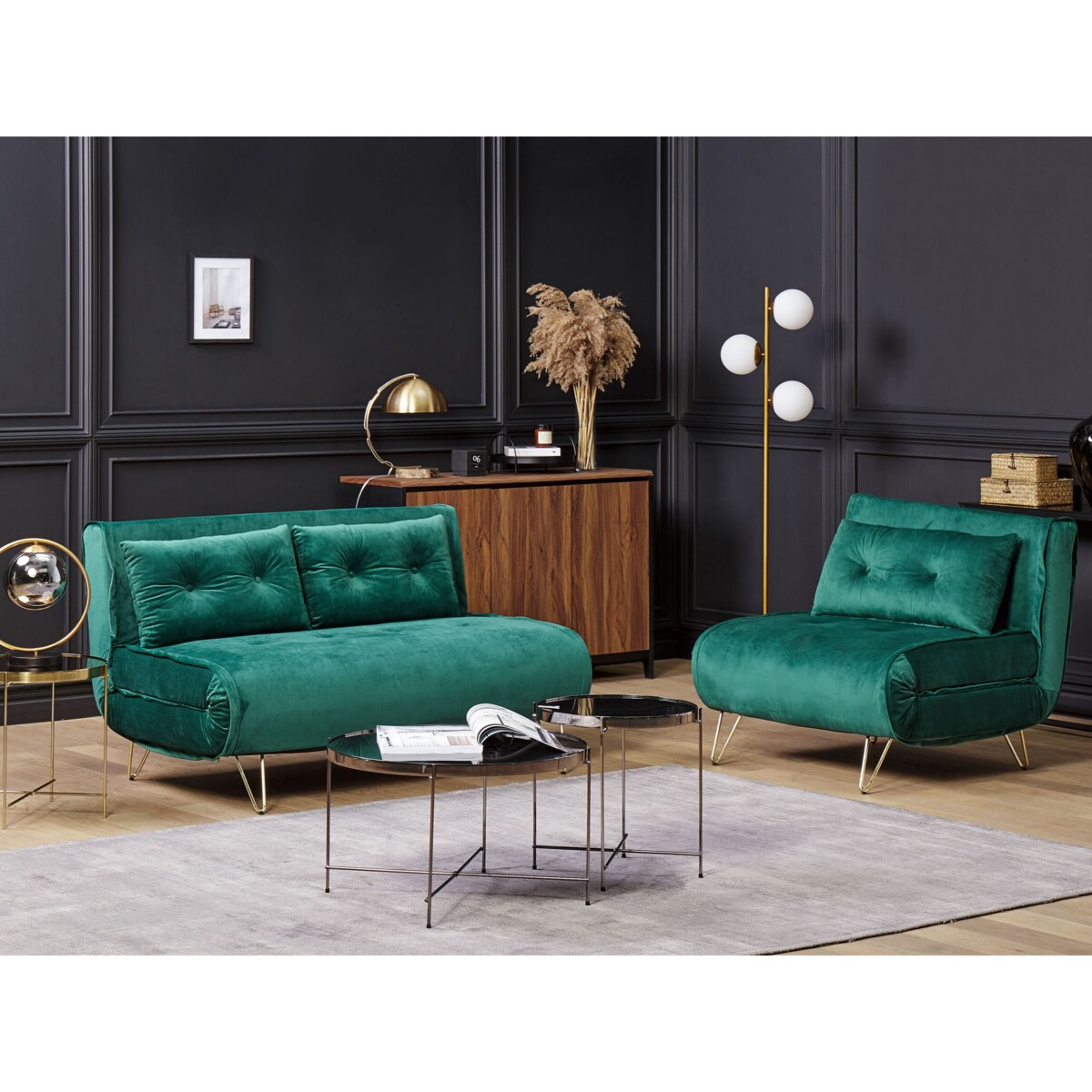 Sofa welurowa rozkładana ciemnozielona VESTFOLD