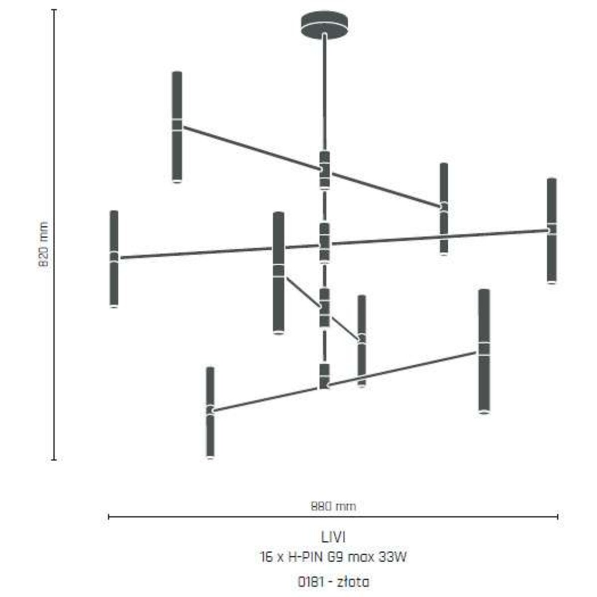 LAMPA sufitowa LIVI 0181 Amplex industrialna OPRAWA metalowe pręty sticks loftowy pająk złoty