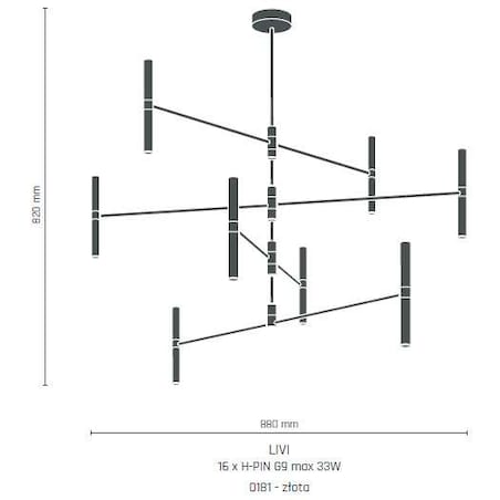 LAMPA sufitowa LIVI 0181 Amplex industrialna OPRAWA metalowe pręty sticks loftowy pająk złoty
