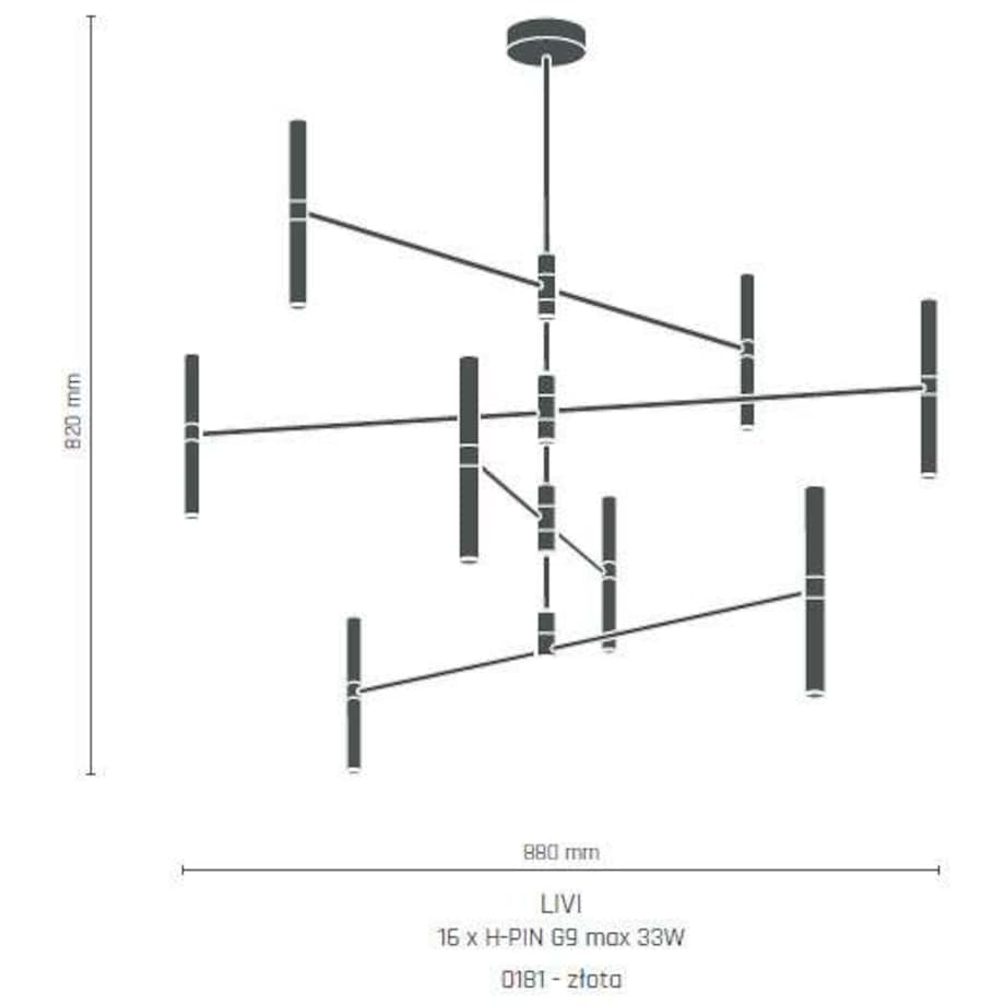 LAMPA sufitowa LIVI 0181 Amplex industrialna OPRAWA metalowe pręty sticks loftowy pająk złoty