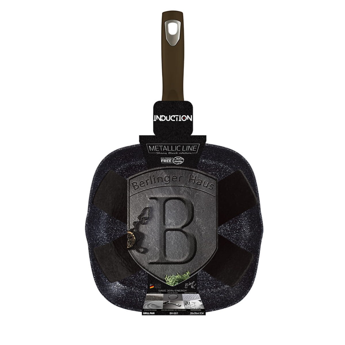 Patelnia z powłoką granitową grillowa 28x28cm BERLINGER HAUS Shiny Black