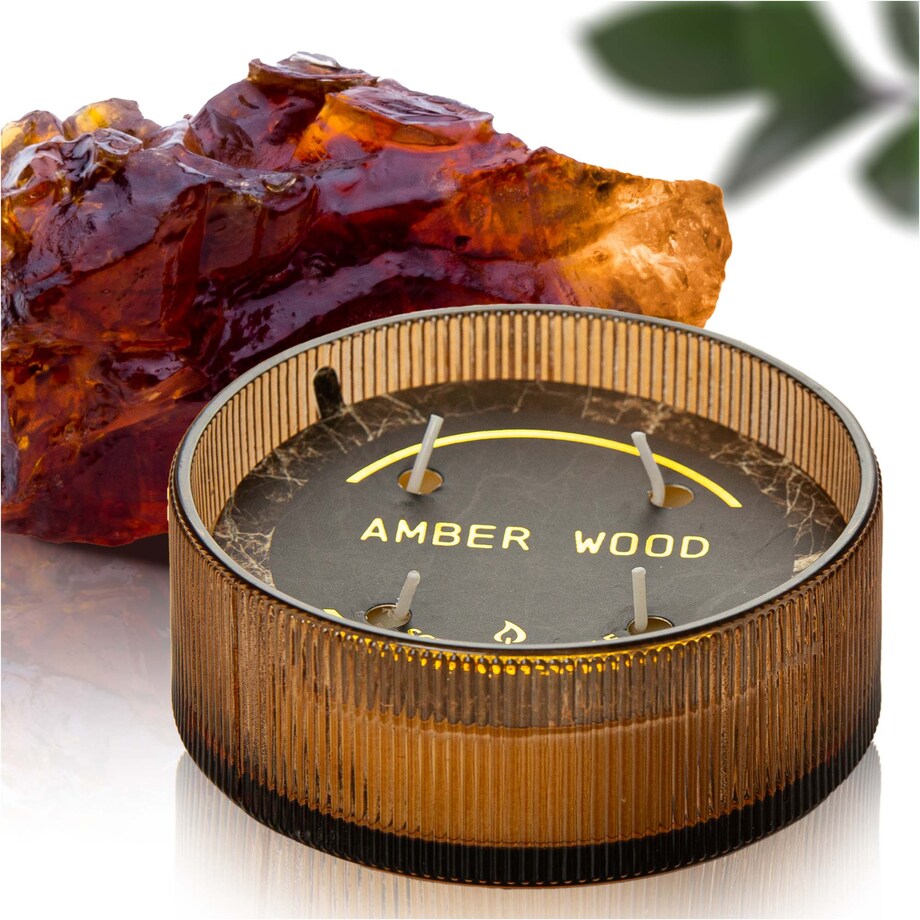 Świeca Zapachowa Świeczka Amber Wood Świąteczna 13 Cm Okrągła Dekoracja Szklana