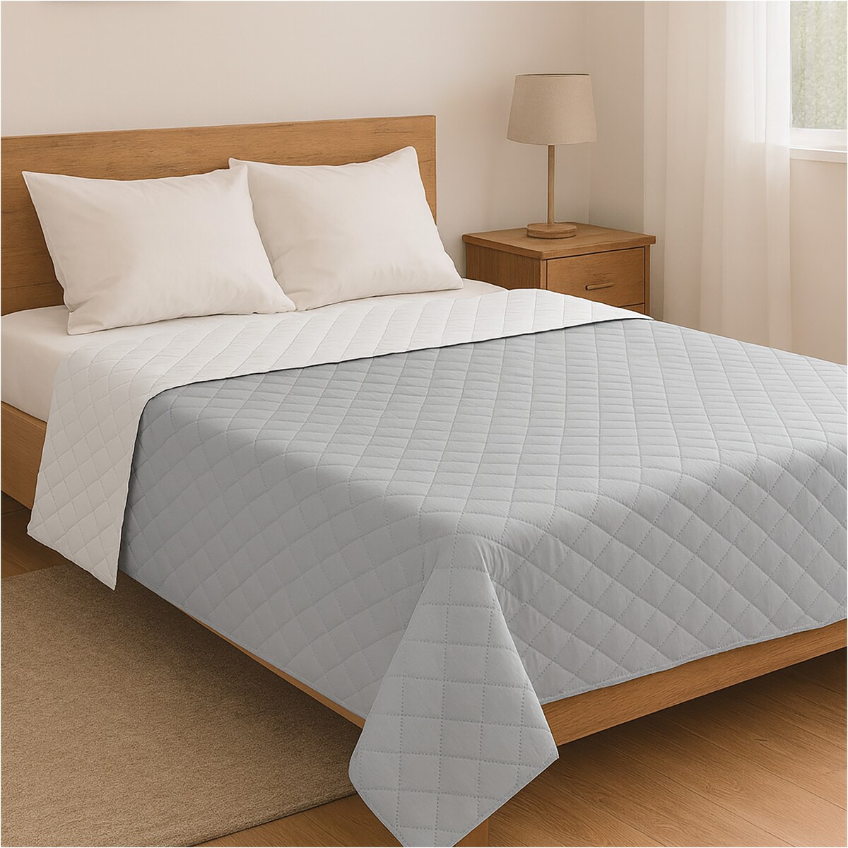 Narzuta Na Łóżko Kanapę Na Plażę Pikowana 220X240 Cm Szaro-Biała