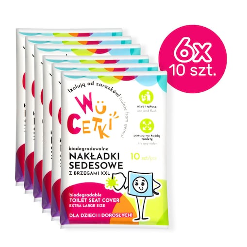Jednorazowe papierowe nakładki na toaletę z wygodnymi brzegami XXL dla dzieci i dorosłych 6opak. po 10 szt., WuCetki