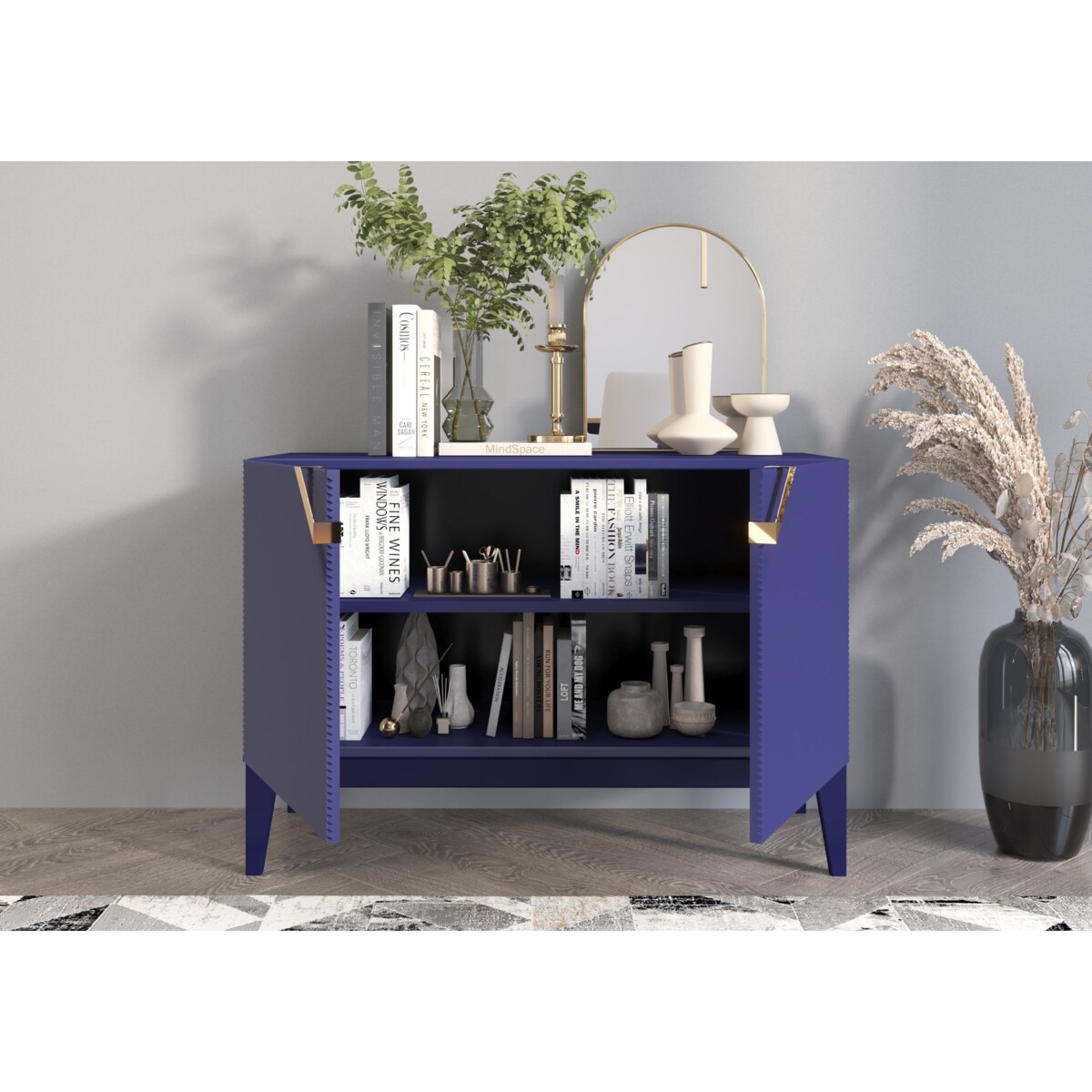 Drewniana komoda Visby DEMI LONG 2D / kolor granat szlachetny / szer. 100,5 cm