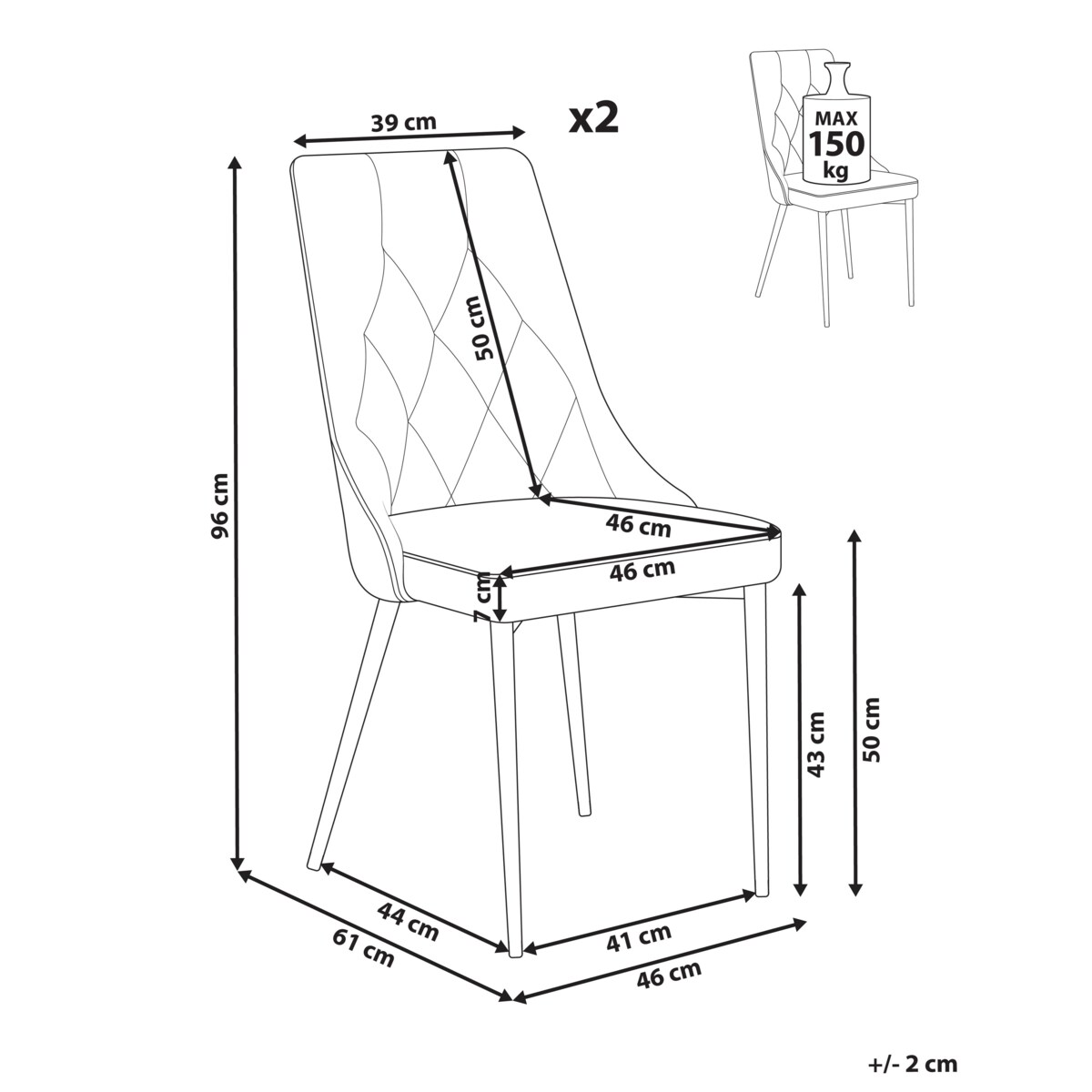 Zestaw 2 krzeseł do jadalni AVENIR Welur Jasnoszary