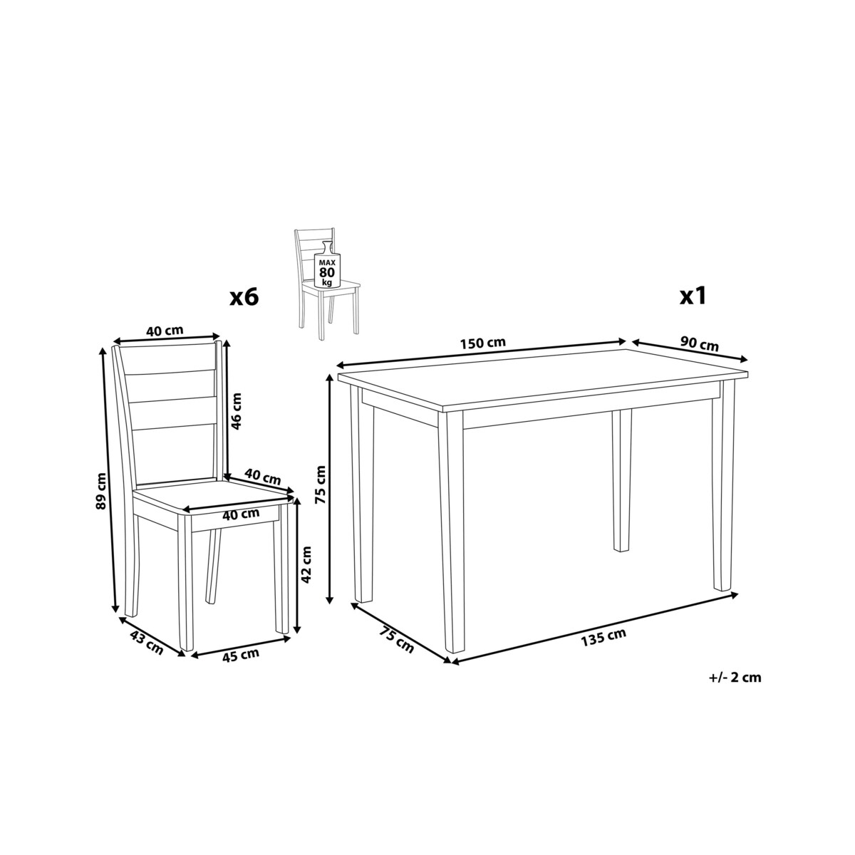 Zestaw do jadalni GEORGIA Drewno Brązowy/ czarny dla 6 osób