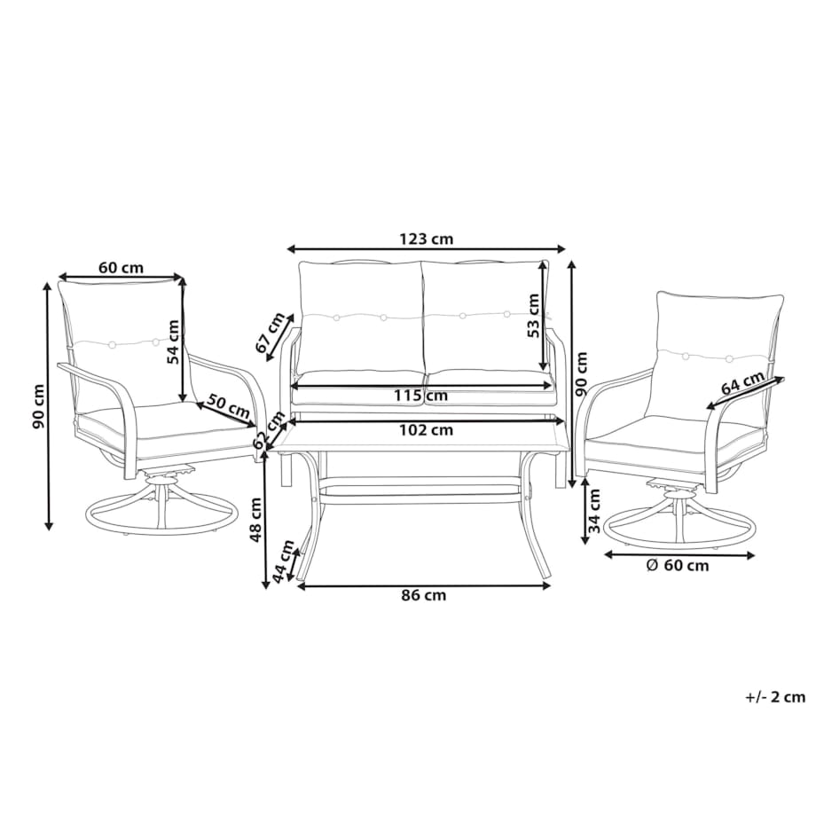 Zestaw ogrodowy dla 4 osób MESTRINO Metal Niebieski