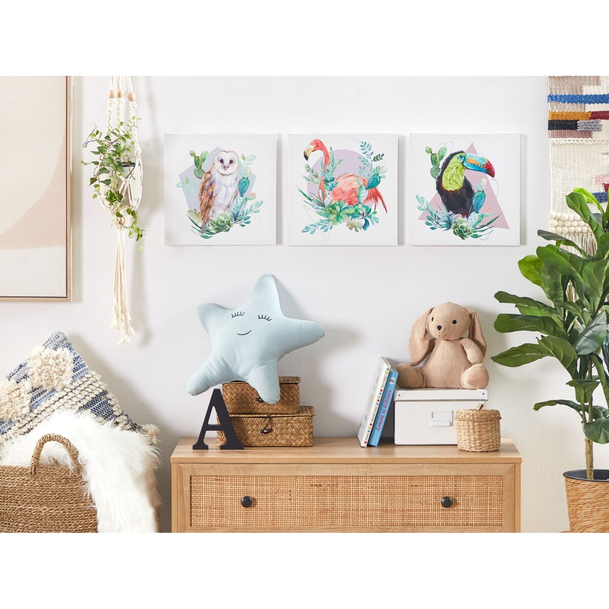 Zestaw 3 obrazów na płótnie zwierzęta 30 x 30 cm kolorowy MENAKA