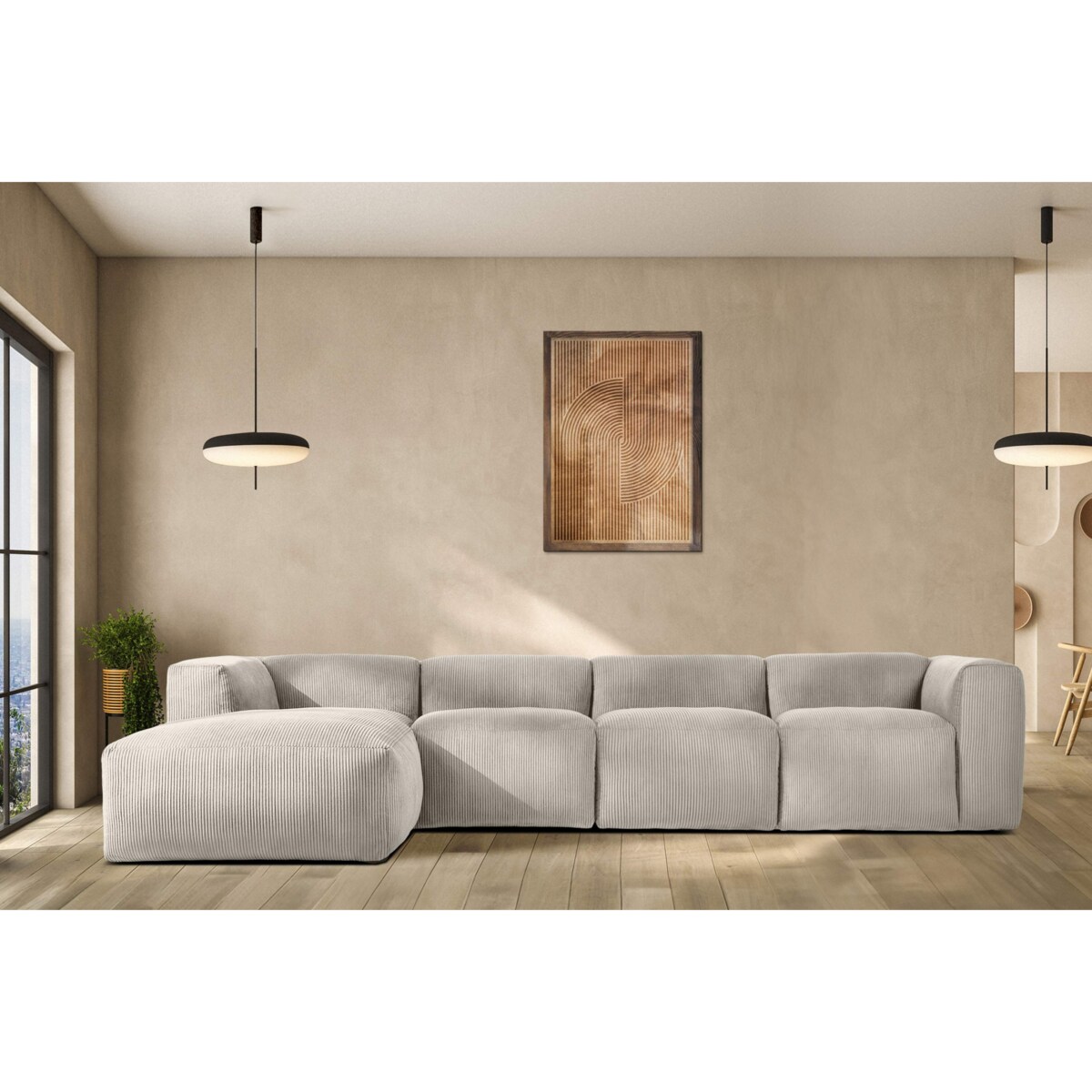 KONSIMO BUFFO Sofa narożna prawa 6-osobowa z wyjątkowo miękkim siedziskiem, kolor kremowy