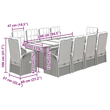 vidaXL 11-cz. zestaw mebli do ogrodu, z poduszkami, czarny rattan PE