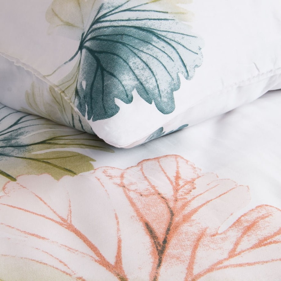 Pościel satyna bawełniana 180x200 Satynlove biała w pastelowe liście