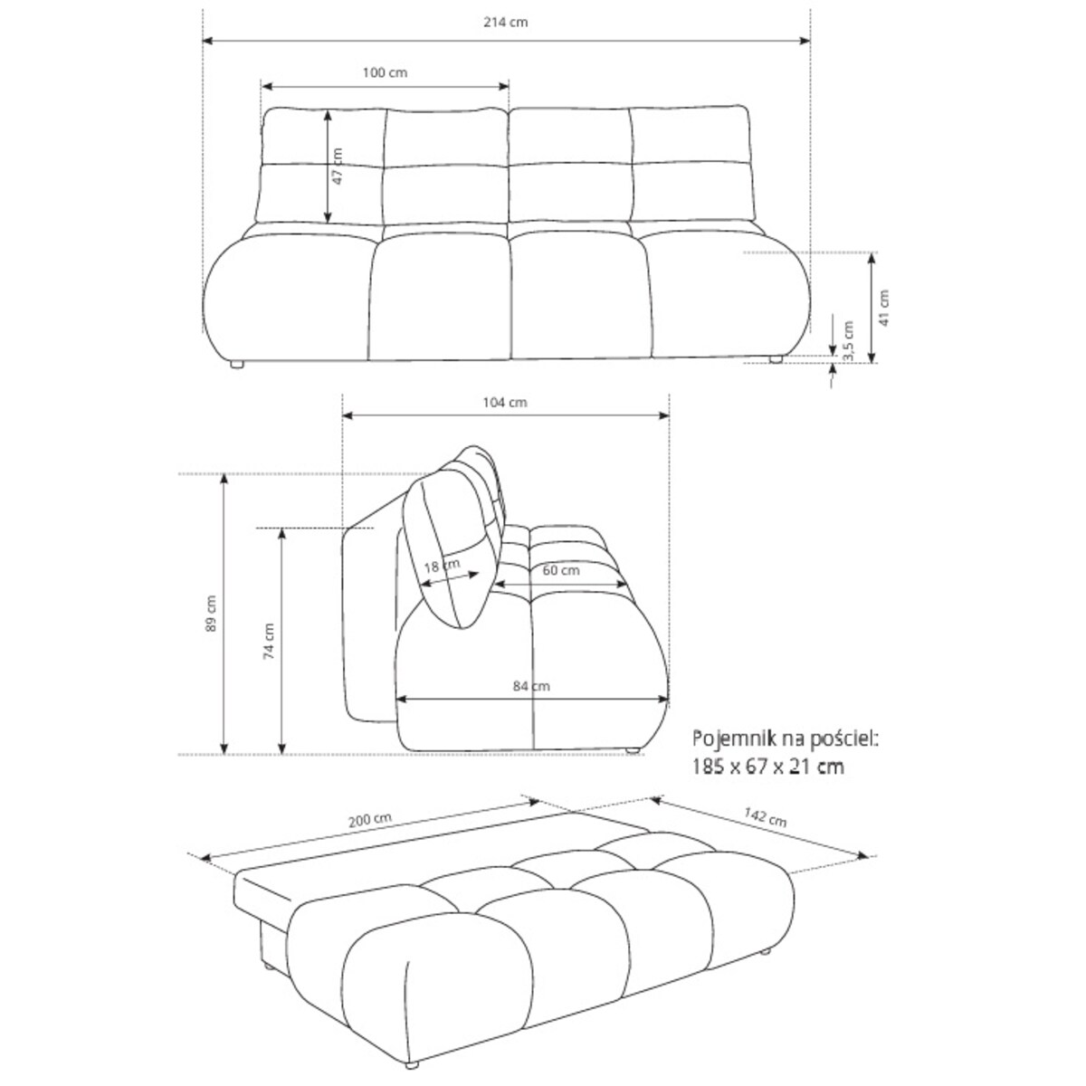 Kanapa MILA rozkładana bez boczków obita tkaniną boucle szara