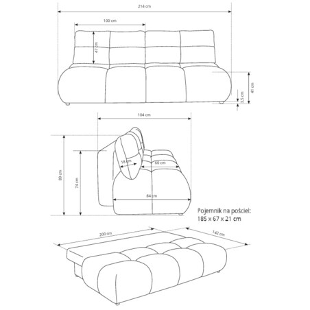 Kanapa MILA rozkładana bez boczków obita tkaniną boucle szara