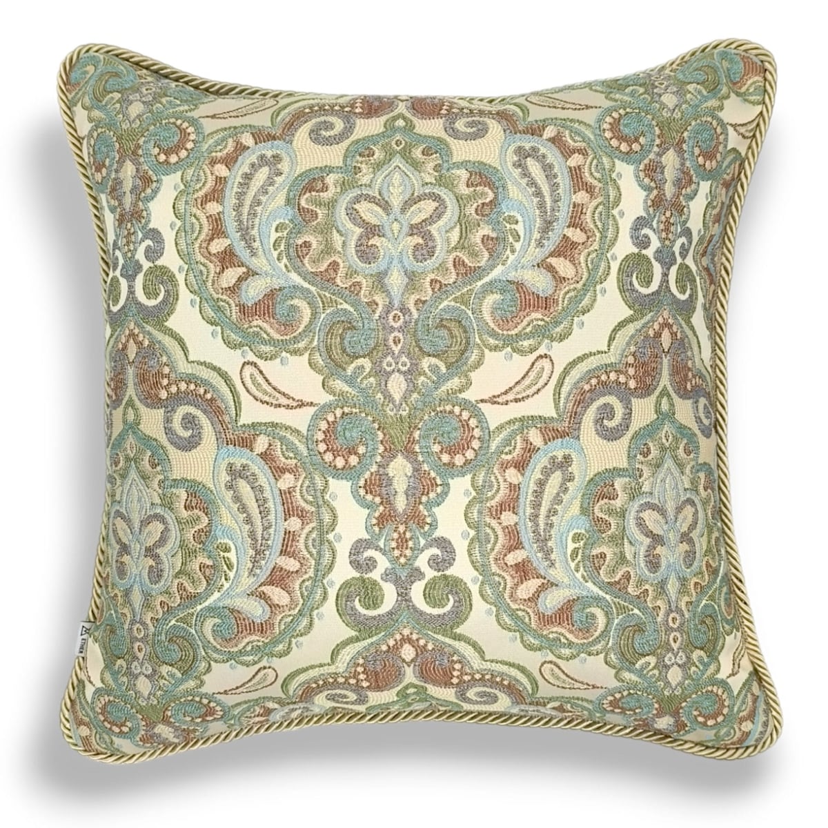 Kremowa - miętowa poduszka dekoracyjna w ornamenty 50x50 Rani