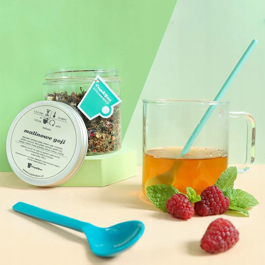 Herbata biała MALINOWE GOJI o smaku orientalnego goji z nutą maliny PREMIUM - herbata liściasta sypana mieszanka napar susz - gotowa na prezent upominek