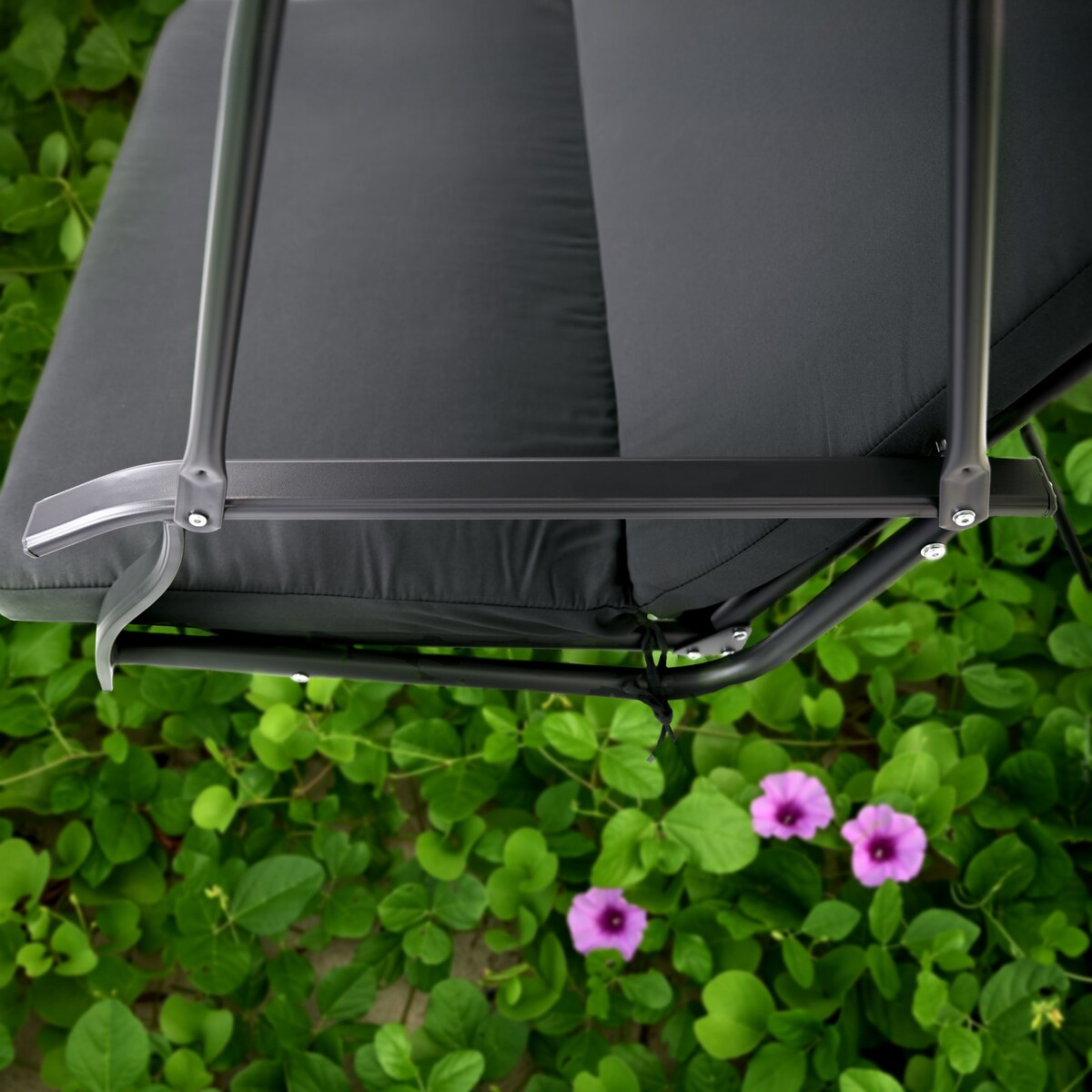 Huśtawka ogrodowa 3-osobowa WOLNOSTOJĄCA bujana STALOWA z poduszką DASZKIEM