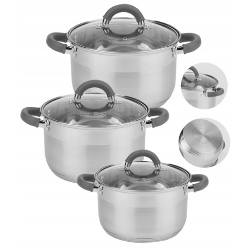 Zestaw garnków stalowych garnki stalowe komplet 6-ele 18/22/24cm gaz indukcja ROSSNER