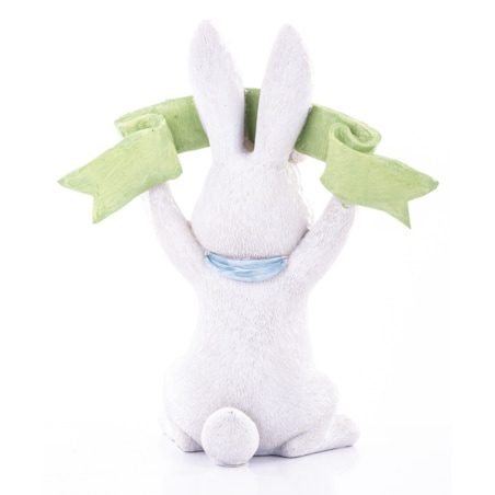 Dekoracja - królik BUNNY z szarfą z napisem 21x18x9 cm