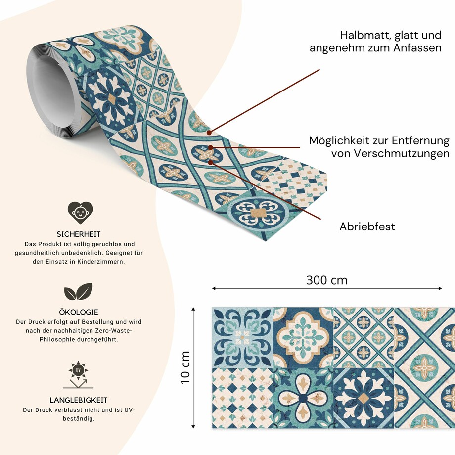 Pasek Dekoracyjny Do Jadalni Niebieska MAROKAŃSKA Mozaika Ornamenty