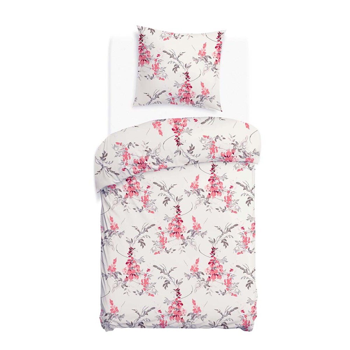 Pościel bawełniana 140x200 Rozalia beżowa w różowe kwiaty, Cottonlove