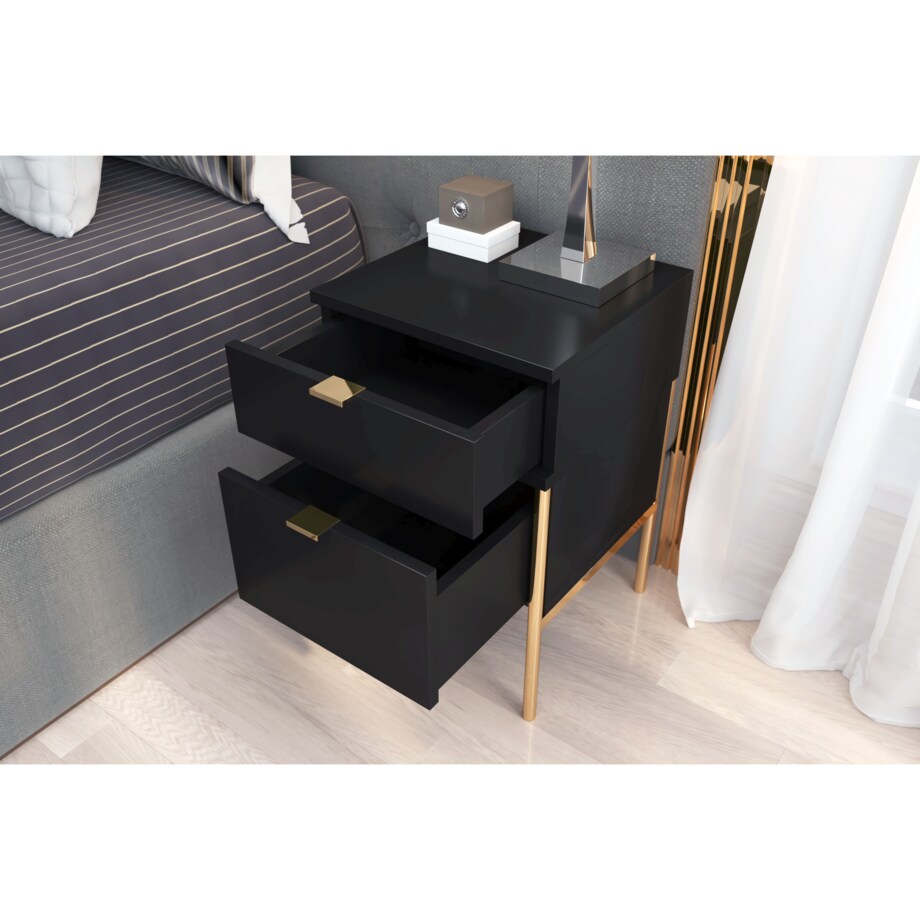 Elegancka czarna szafka nocna Skandica POLKA na złotych nóżkach