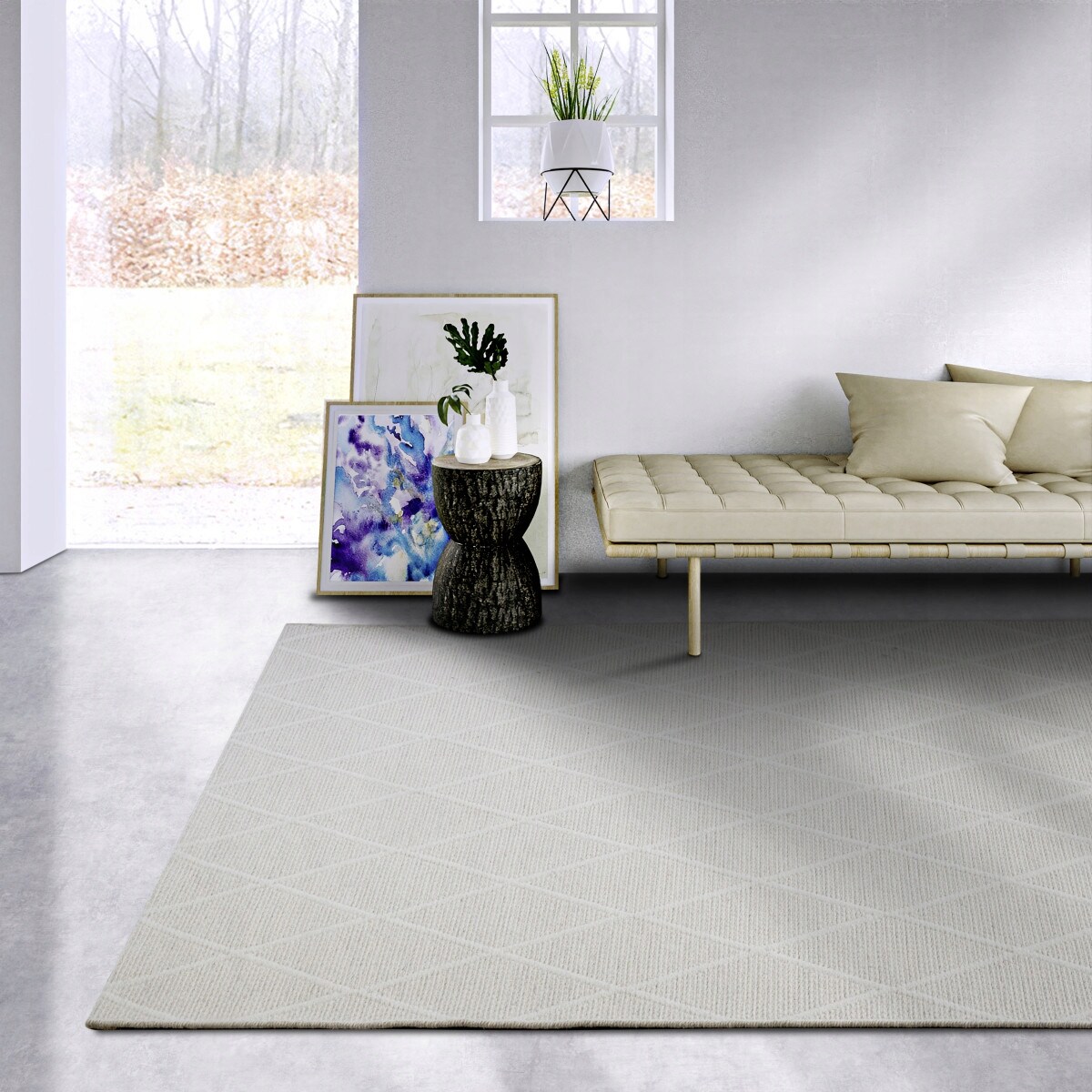 Dywan płasko tkany do salonu 160x230 cm, szaro kremowy wzór boho
