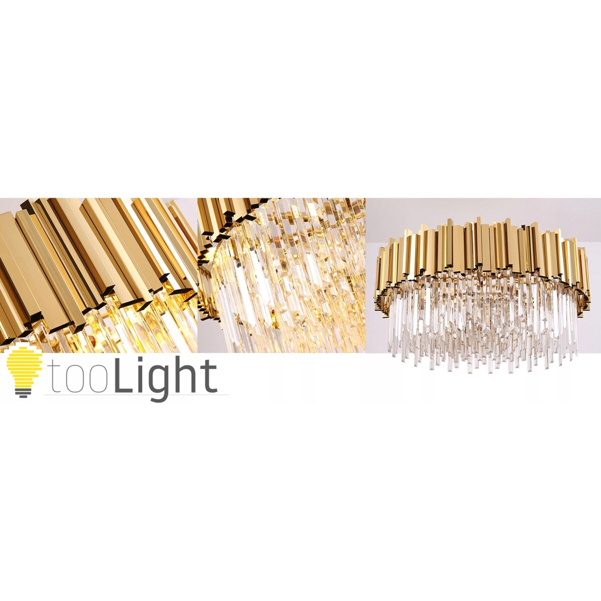 Lampa Kryształowa Sufitowa Plafon Złoty Kryształ