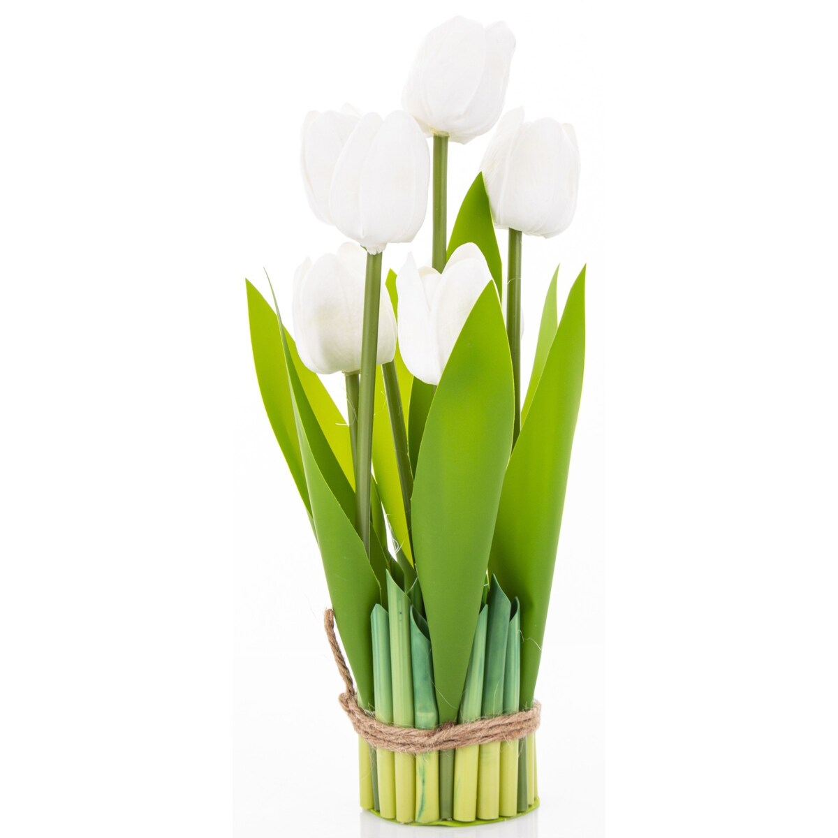 Dekoracja - bukiet sztucznych kwiatów 28x13x13 cm TULIPANY białe