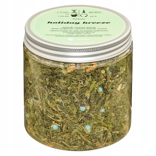 Herbata zielona Holiday Breeze o smaku orzeźwiającego grejpfruta PREMIUM - herbata liściasta sypana mieszanka napar susz - gotowa na prezent upominek