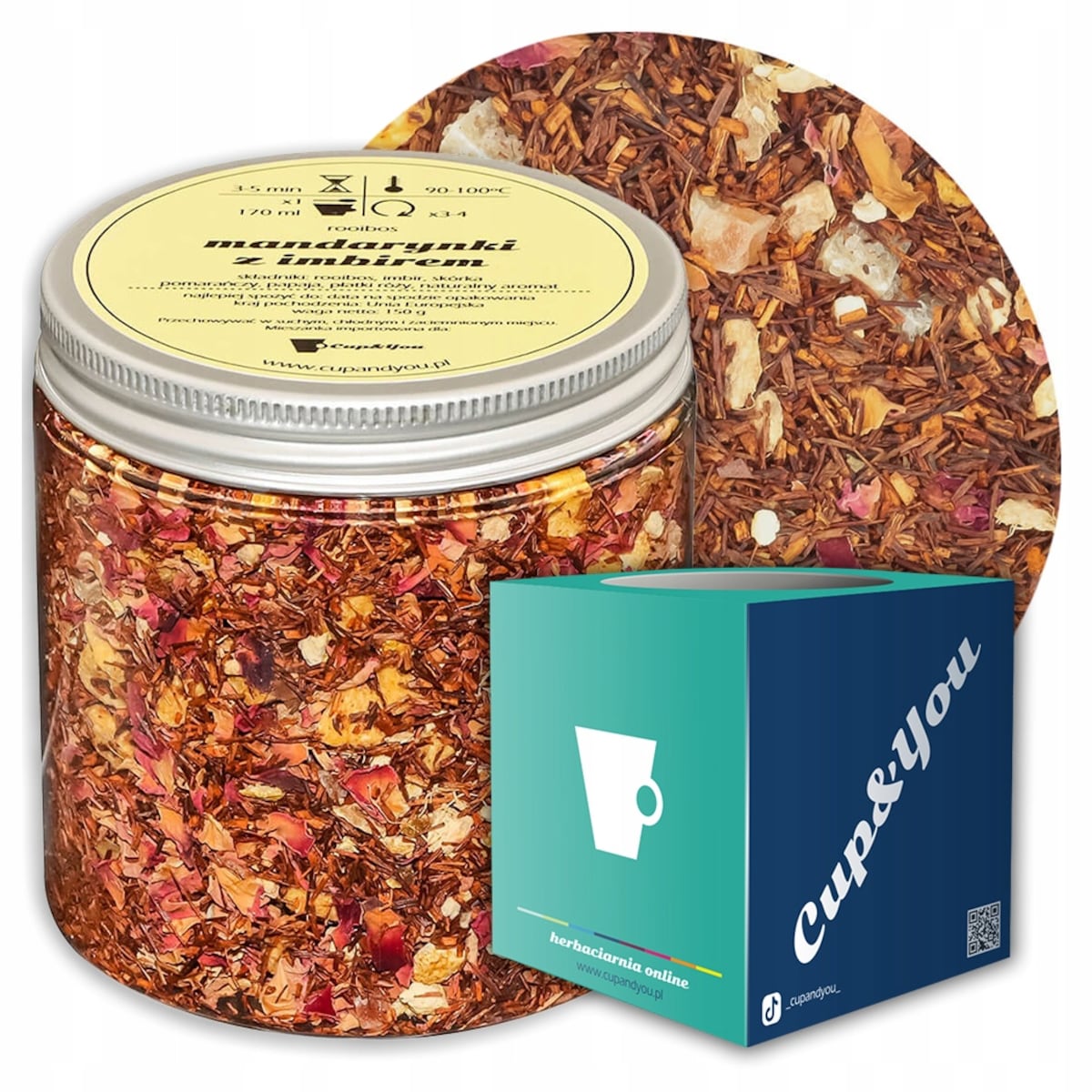 Herbata Rooibos MANDARYNKI Z IMBIREM o smaku mandarynkowo imbirowym Cup&You - herbata liściasta sypana mieszanka napar susz - gotowa na prezent upominek