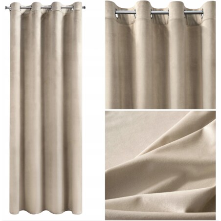 Zasłona Welurowa Velvet Przelotki 140 x 250 Beżowa na Kółkach Aksamit miękka