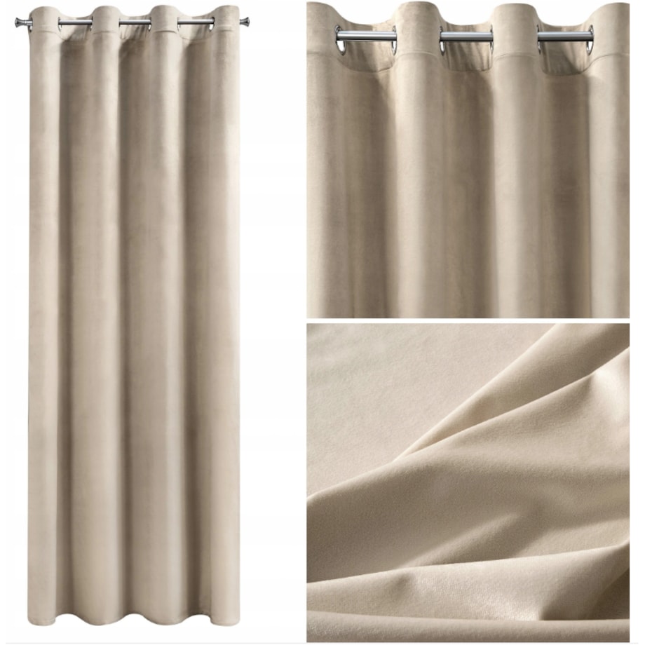 Zasłona Welurowa Velvet Przelotki 140 x 250 Beżowa na Kółkach Aksamit miękka