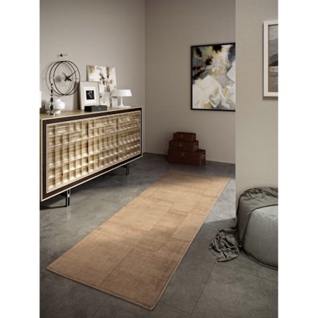 Chodnik wełniany do korytarza 80x250cm, brązowy nowoczesny wzór 3D