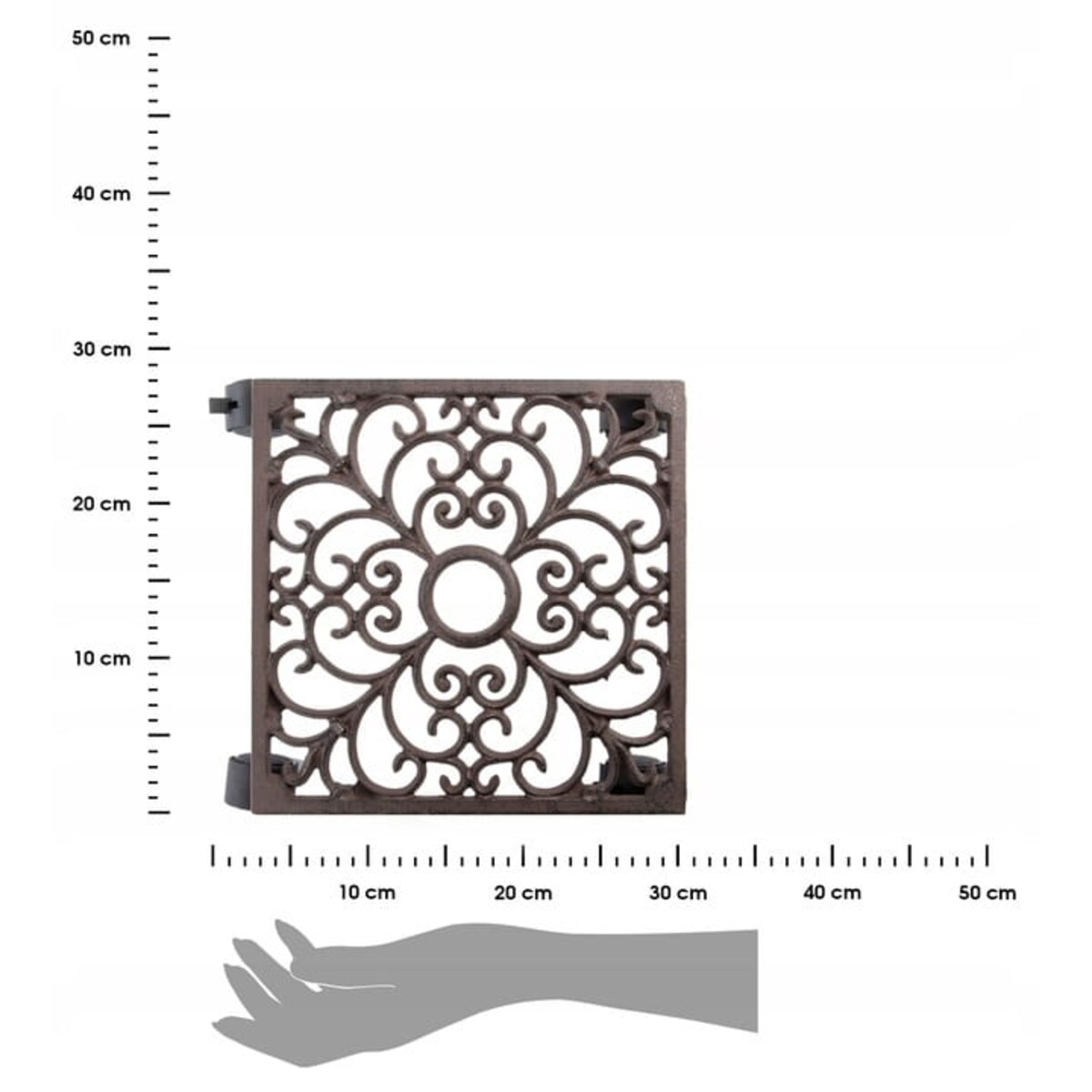 ŻELIWNY WÓZEK na donicę kwadratowy Podstawka pod kwiatki na kółkach 28 cm