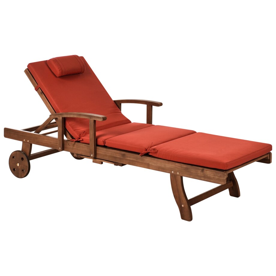 Leżak ogrodowy z poduszką AMANTEA PREMIUM Drewno akacjowe Czerwony