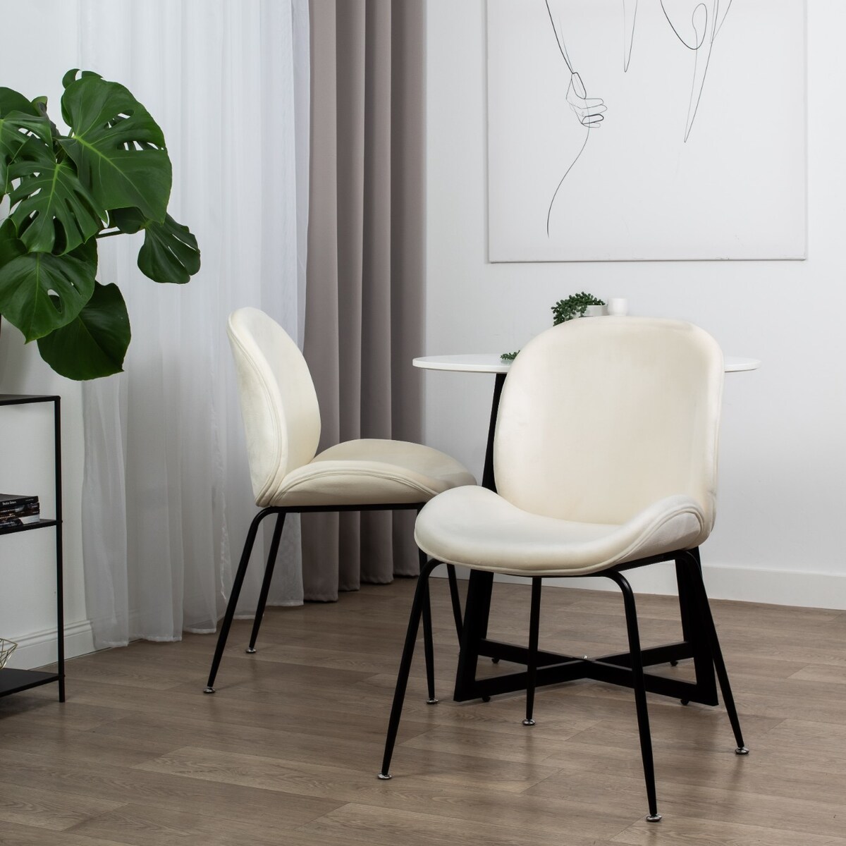 Krzesło tapicerowane welurowe do salonu jadalni beżowe