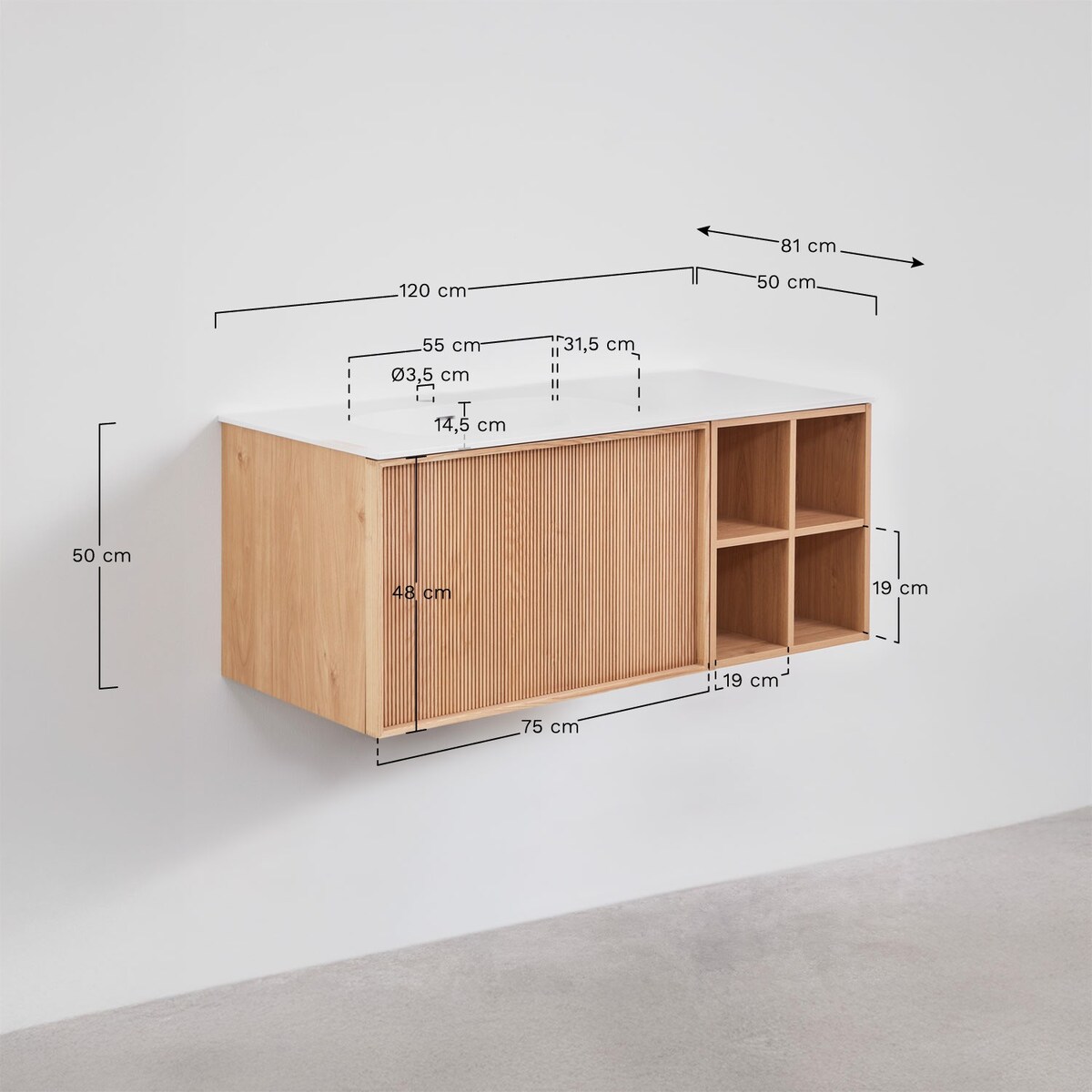 Szafka łazienkowa wisząca z umywalką, 120 cm, Enidika