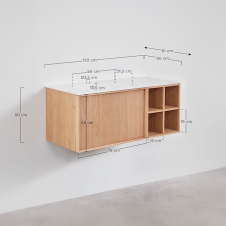 Szafka łazienkowa wisząca z umywalką, 120 cm, Enidika