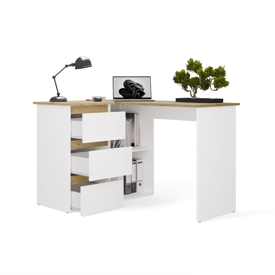 Biurko narożne Nicea lewe dąb artisan/biel 120x48,5x75 1 szt.