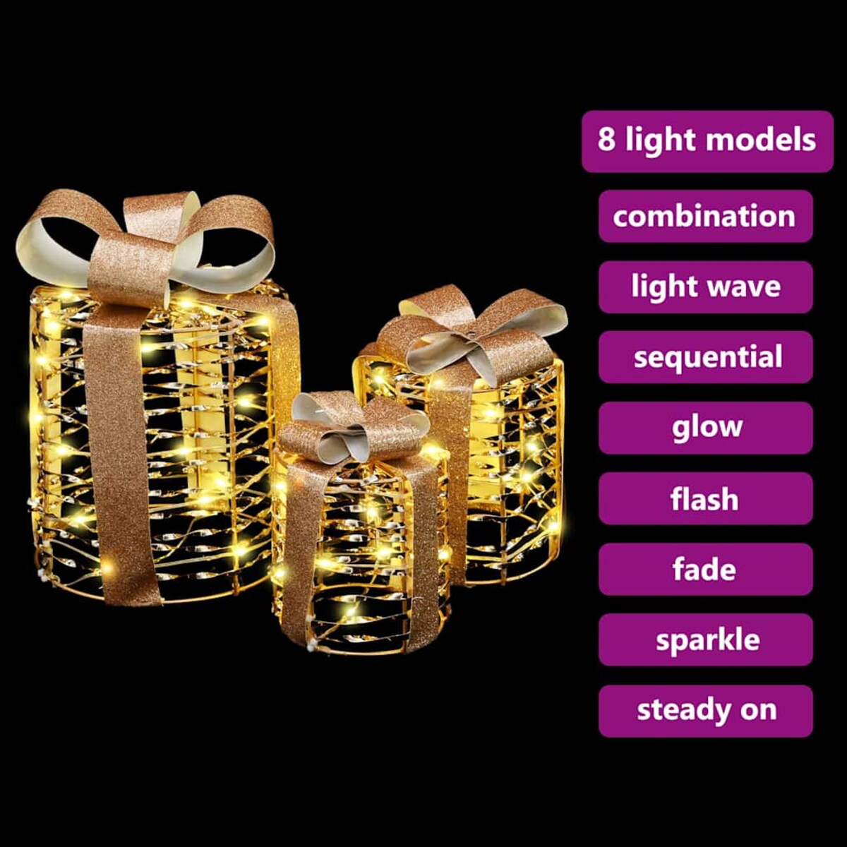 vidaXL Dekoracja Pudełka Prezentowego 3 pcs Ciepła biel PET