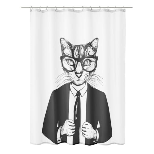 Kleine Wolke Kalli Tekstylna zasłona prysznicowa 180x200 cm kot garnitur czarnobiały