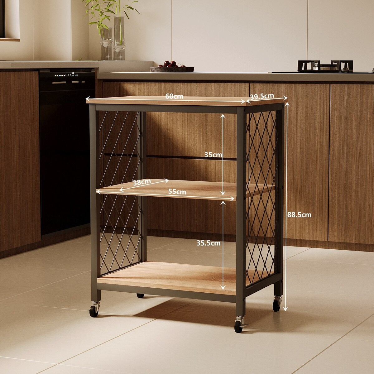 Szafka mobilna na kółkach jasny brązowy loft stolik wózek kuchenny 60 cm
