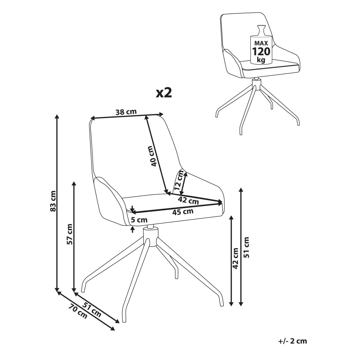 Zestaw 2 krzeseł do jadalni Obrotowy JENNER Złamana biel
