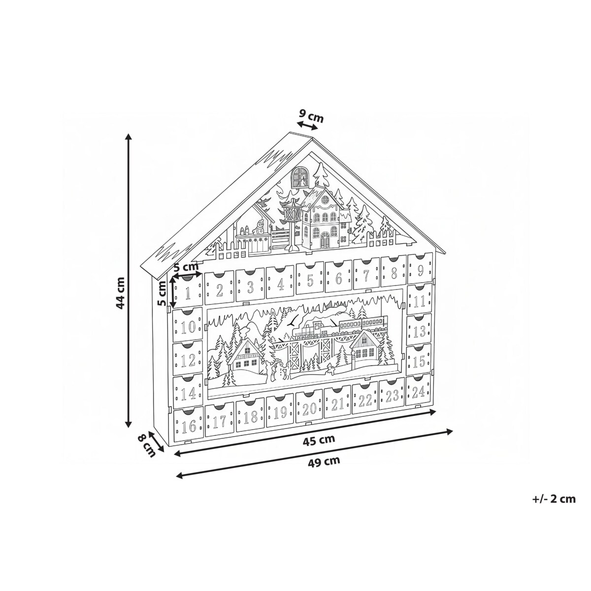 Dekoracja świąteczna LED NISSER Kalendarz adwentowy 44 cm Jasnobrązowy