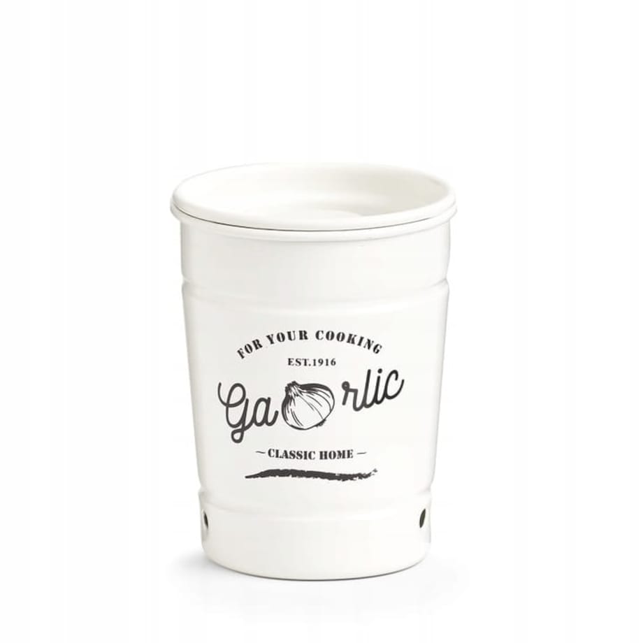 Pojemnik Pudełko Puszka Box na Czosnek metalowy Pokrywką Zeller Biały