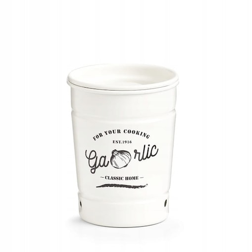 Pojemnik Pudełko Puszka Box na Czosnek metalowy Pokrywką Zeller Biały