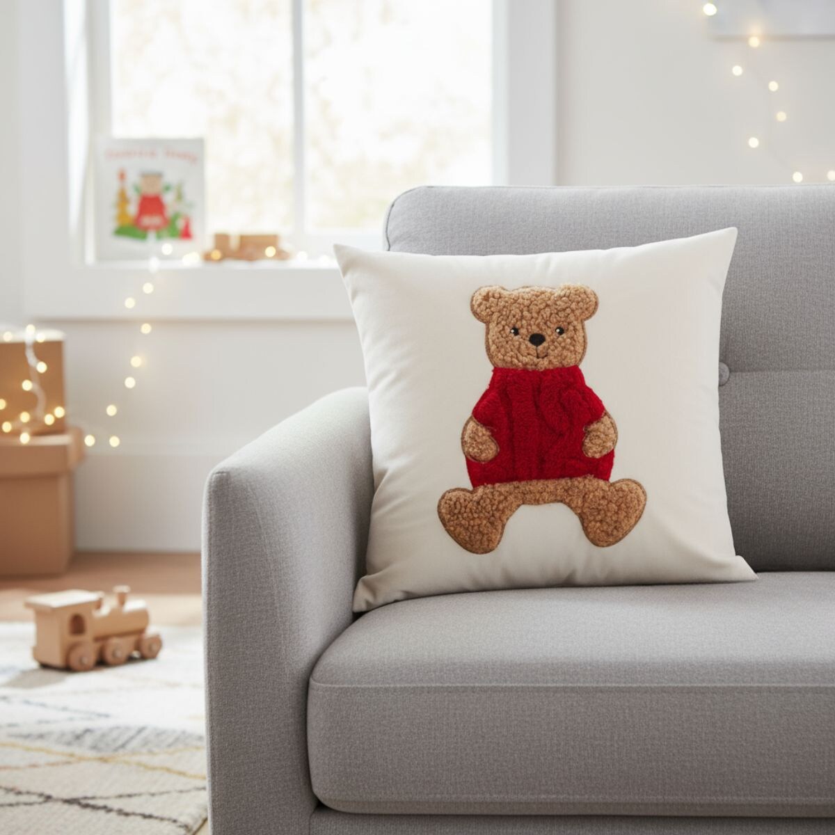 Poduszka dekoracyjna, świąteczny wzór, biała 40 x 40 cm