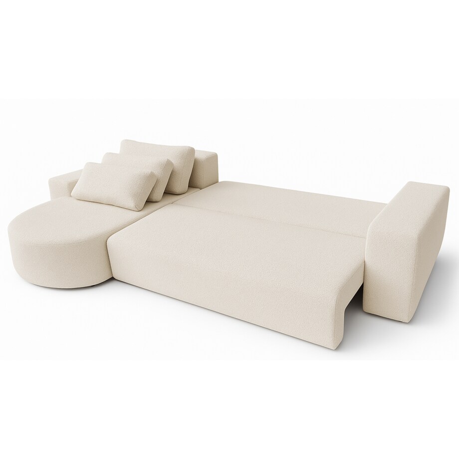 Narożnik Vello z funkcją spania do salonu, lewostronny- tkanina boucle-ecru