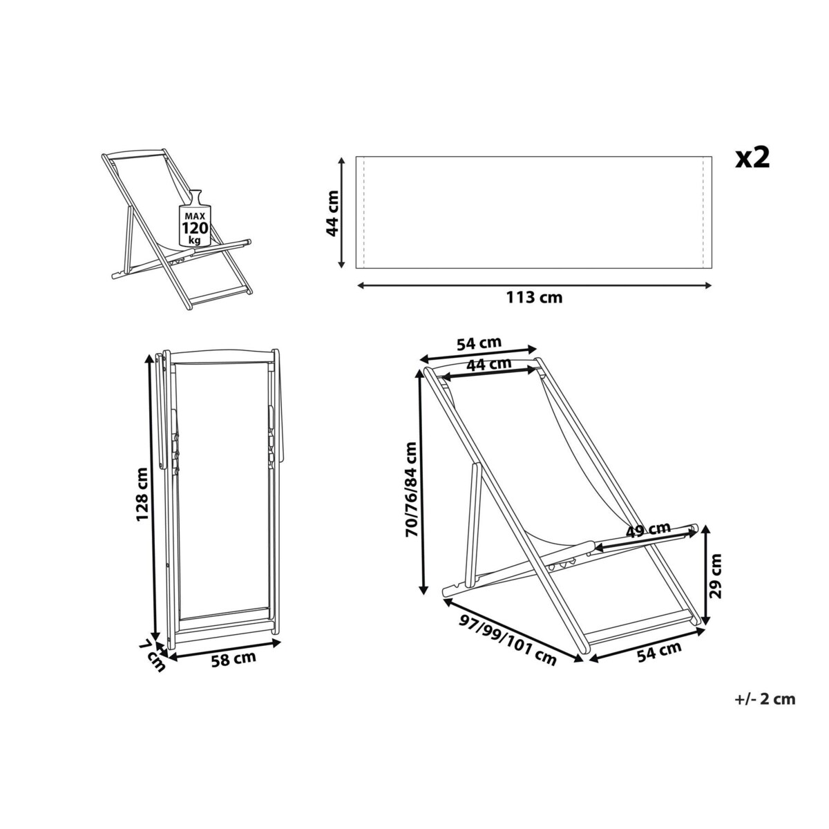 Leżak ogrodowy i zestaw 2 wymiennych tkanin (różne warianty) ciemne drewno ANZIO